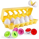Coogam Matching Eggs 12 pcs Set Color & Shape Recoginition Sorter Puzzle for Easter Travel Bingo Game Early Learning Educatio