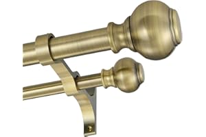 FUMLYATE 1 Inch Double Curtain Rods 36 to 72 Inches, Adjustable Telescoping Window Drapery Rod, Dual Heavy Duty Curtain Rods with Iron-Finials for Sliding Glass Door, Patio, Bedroom, Kitchen, Bronze