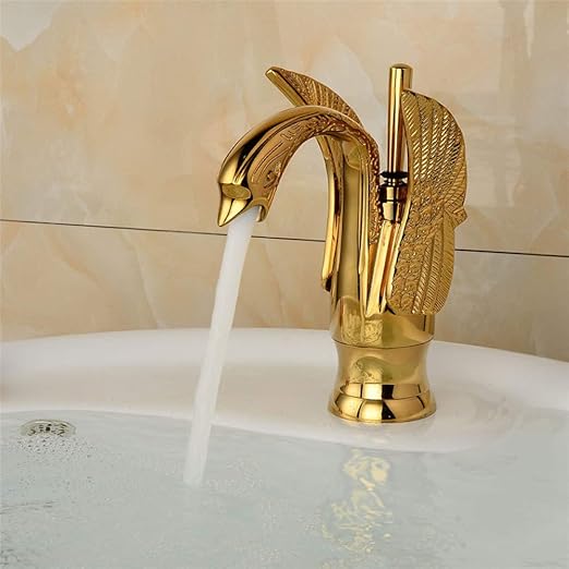 WEILINW Becken Wasserhahn Schwan Wasserhahn vergoldet Waschbecken