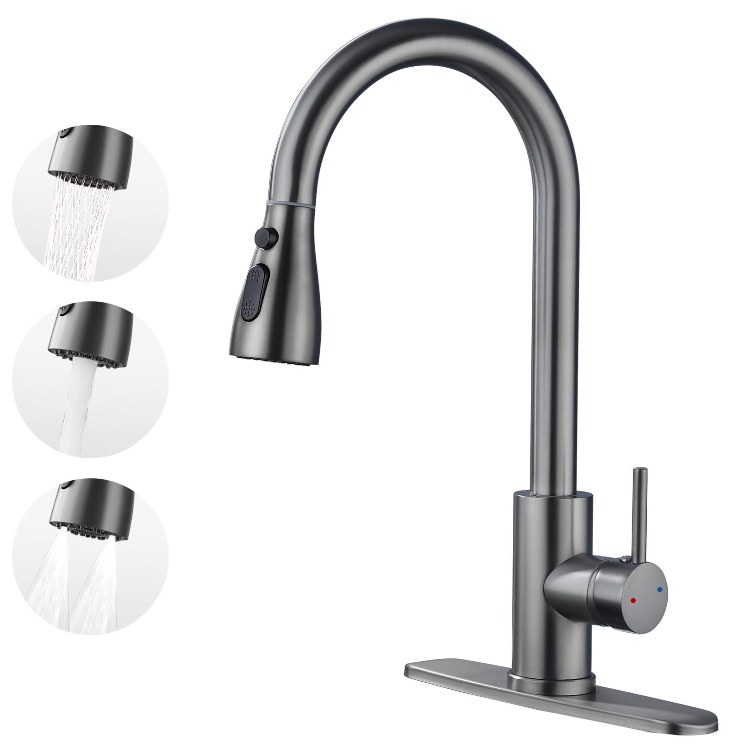 Photo 1 of ** FOR PARTS ONLY **
Kitchen Faucet with Pull Down Sprayer?Stainless Steel Single Handle Kitchen Faucet?1/3 Hole, Deck Plate Included?Suitable for farmhouses, Campers, Laundry Rooms, RVs, and Bars (Gun Gray)