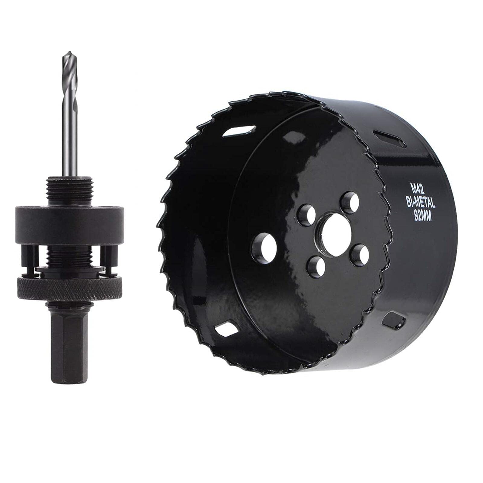92mm(3-5/8") HSS Hole Saw for Wood, M42 Bi-Meta Vent Cutter in 30mm Cutting Depth, Black Finished Soffit Cutter Saw with Heavy Duty Hex Shank Arbor — image 1
