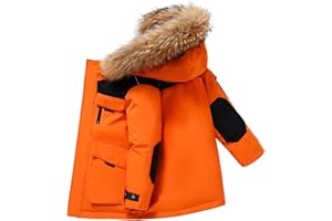 Boys Puffer Parka Coats Faux-Fur Hood Winter Insulated Down Jackets Kids Thick Warm Outdoor Hiking Puffer Outwear