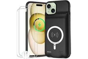 MAXBEAR Battery Case for iPhone 15, Upgraded 10000mAh Portable Protective Charging Case with Wireless Charging Compatible with iPhone 15 (6.1 inch) Rechargeable Battery Pack Charger Cover with Carplay (Black)