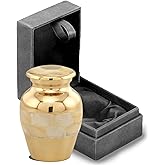 Forever URNS - Mini Urn for Ashes Adult Male & Female | Memorial Gifts, Ashes Keepsake l Brass Metal with Classic MOP Theme | Velvet Protection Box | Handcrafted Memorial Box for Funeral, 3 cu in
