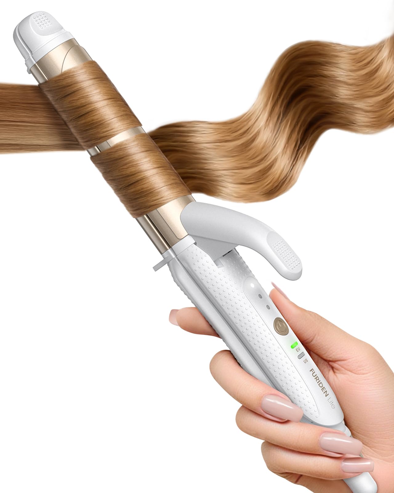 Photo 1 of **ITEMS FACTORY SEALED** FURIDEN Lite Dual-Voltage Curling Iron: 110V-240V 1 Inch Ceramic Barrel 2-in-1 Curling Iron for Chin to Shoulder Length Hair - Europe Travel for Tight Curls with Clamp
