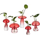 Glasseam Mushroom Plant Propagation Stations: Red Glass Terrarium Jar Set of 5 Cute Planters for Indoor Plants Decorative Propagate Station Unique Christmas Birthday Gifts for Women Home Office Decor