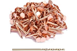 BELLA BAYS Copper Roofing Nail Set - 120 Pcs 1-Inch Copper Nails & 1/16 Inch Drill Bit, C11000 99.95% Pure Copper Nails for Roof Repair,Roof Flashing, Tree Maintenance, Stump Removal, and DIY Project