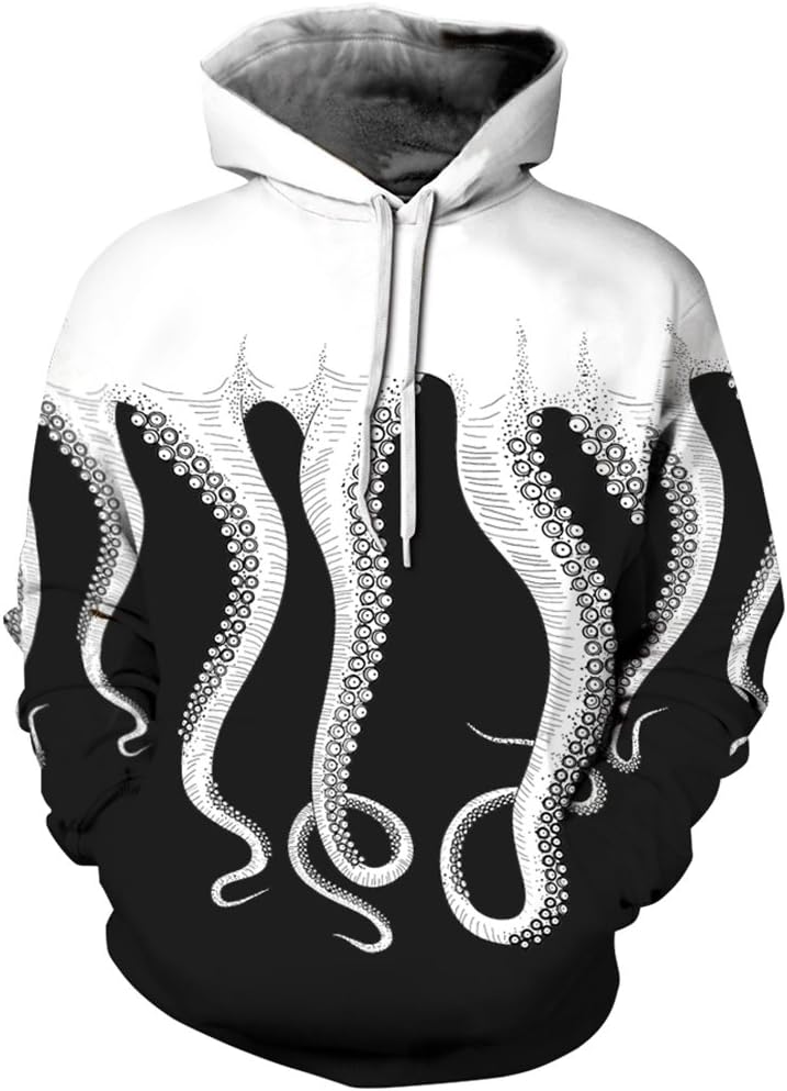 PANOZON Men 3D Printed Hoodies Drawstring Hooded Front Pocket Cool Long Sleeve Loose Fit Hoodies