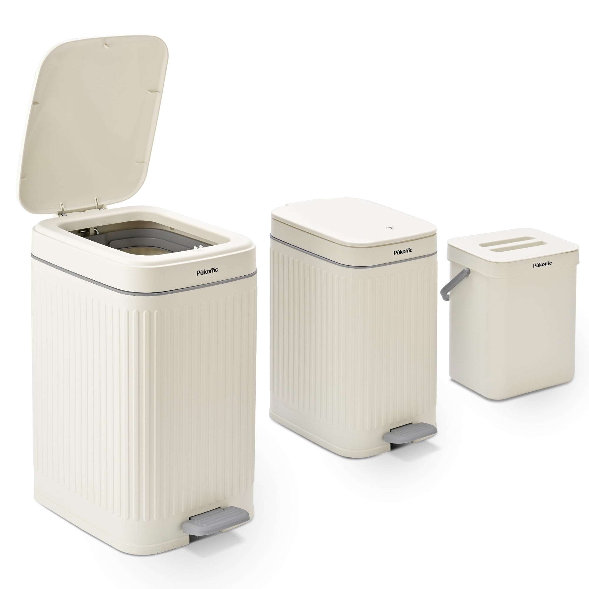 Photo 1 of Pukomc 3 Pack Bathroom Trash Can with Lid?Small Trash Cans Bedroom?3.7 Gallon Slim Soft Close Garbage Can?Step Wastebasket Container Trash Bin for Office Bedroom Kitchen Living Room
