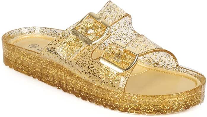 double buckle glitter sandals