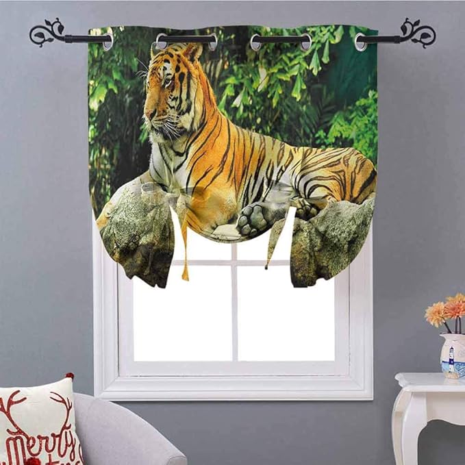 YUAZHOQI Tiger TieUp Shade Curtain, Resting Feline in The Forest on a