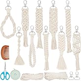 INFUNLY 10 Sets DIY Macrame Keychain Kit for Adults Boho Macrame Wristlet Keychain Kit Handmade Macrame Tassel Keyring Kit with Instruction for Beginners Car Key Charm Women Gift Phone Wallet