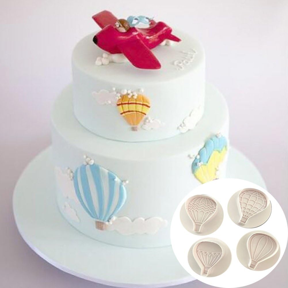 Catnew 4Pcs DIY Hot Air Balloon Cake Cookie Mold Decorative Fondant Mould Baking Tool - White