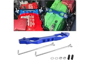 AICEL Battery Hold Down Sets, Billet Aluminum Alloy Car Battery Tie Down Bracket, Automotive Crossbar Holder Lock Mount with Galvanized Iron J Bolts, Car Accessories for Most Vehicles (Blue)