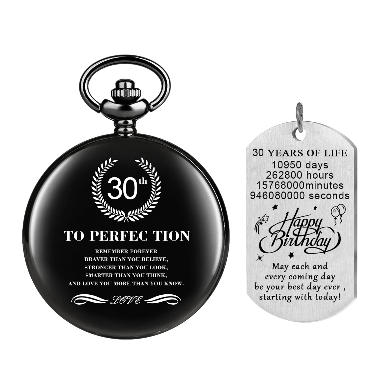 Tiong Pocket Watch with Chain for 30th Birthday Gifts Birthday Keepsake Presents for He Her Friends with Gift Box