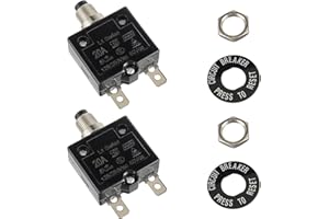 HUAREW HUWREW 20 Amp Push Button Circuit Breaker 125-250V AC 50V DC L1 Series Manual Reset Thermal Circuit Breaker 20A Thermal Overload Protector (Pack of 2)