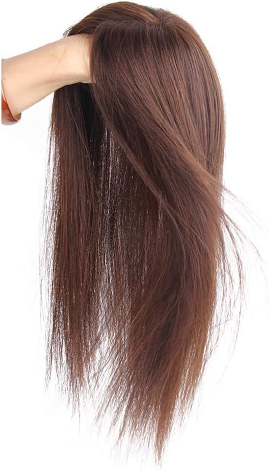 Real Human Hair Clip in Toppers Double Layer Silk Base Free Part Crown Hair Piece for Thinning Hair (10" Dark Brown)