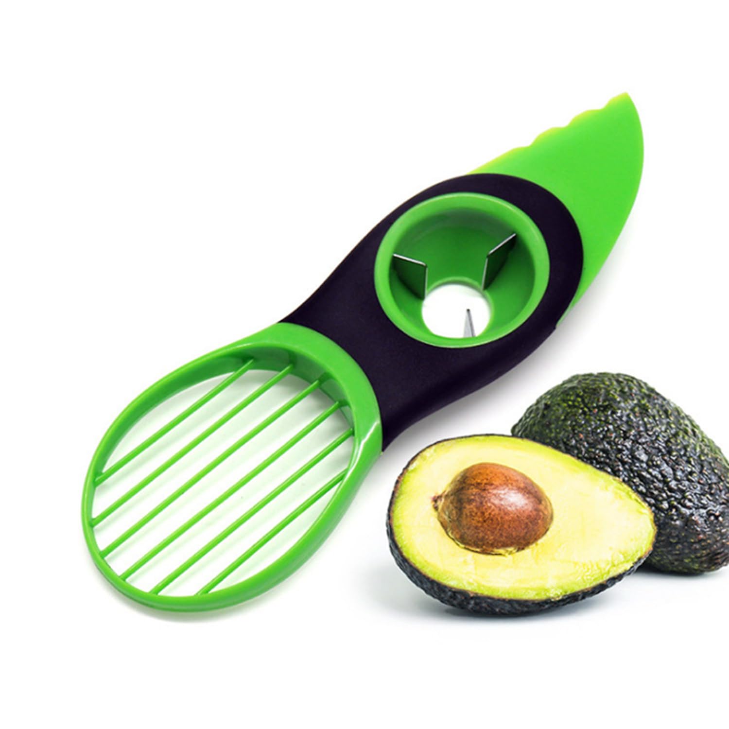 1 Pcs 3-in-1 Avocado Prep Tool, Multi-Functional Fruit Slicer and Peeler, Efficient Kitchen Gadget for Kiwi Mango Preparation, Durable Fruit Processing Accessory