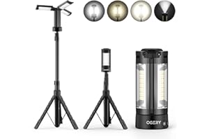 OGERY Rechargeable 10000mAh Camping Light with Stand 6.5 ft Max Height, Cordless Work Light with 3 LED Lamp Heads, 2200 Lumens Camping Essentials Gear Emergency Flashlight with Detachable Tripod