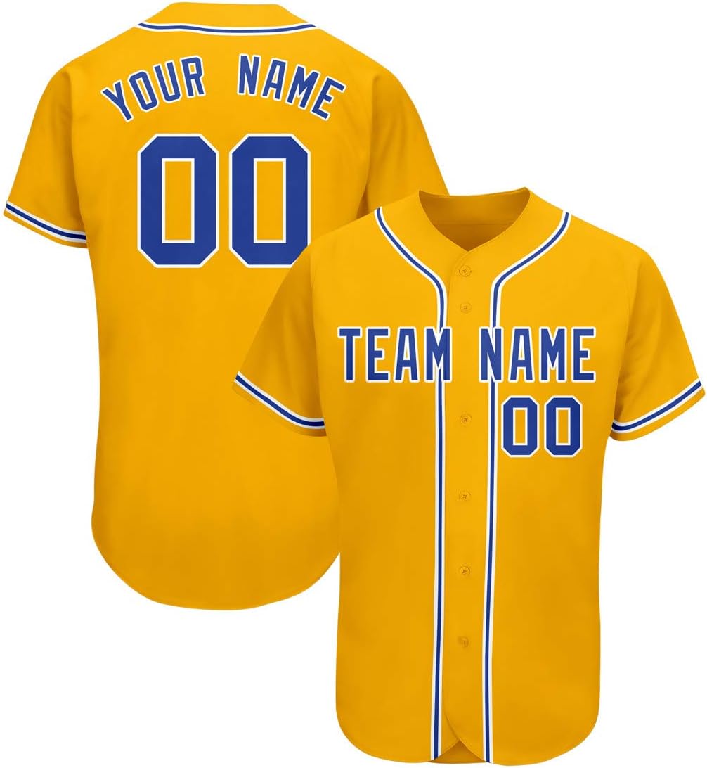 Yellow Custom Men Baseball Jerseys - Women Plain Button Down Sport T Shirt - Kids Softball Jersey V-Neck Big Size