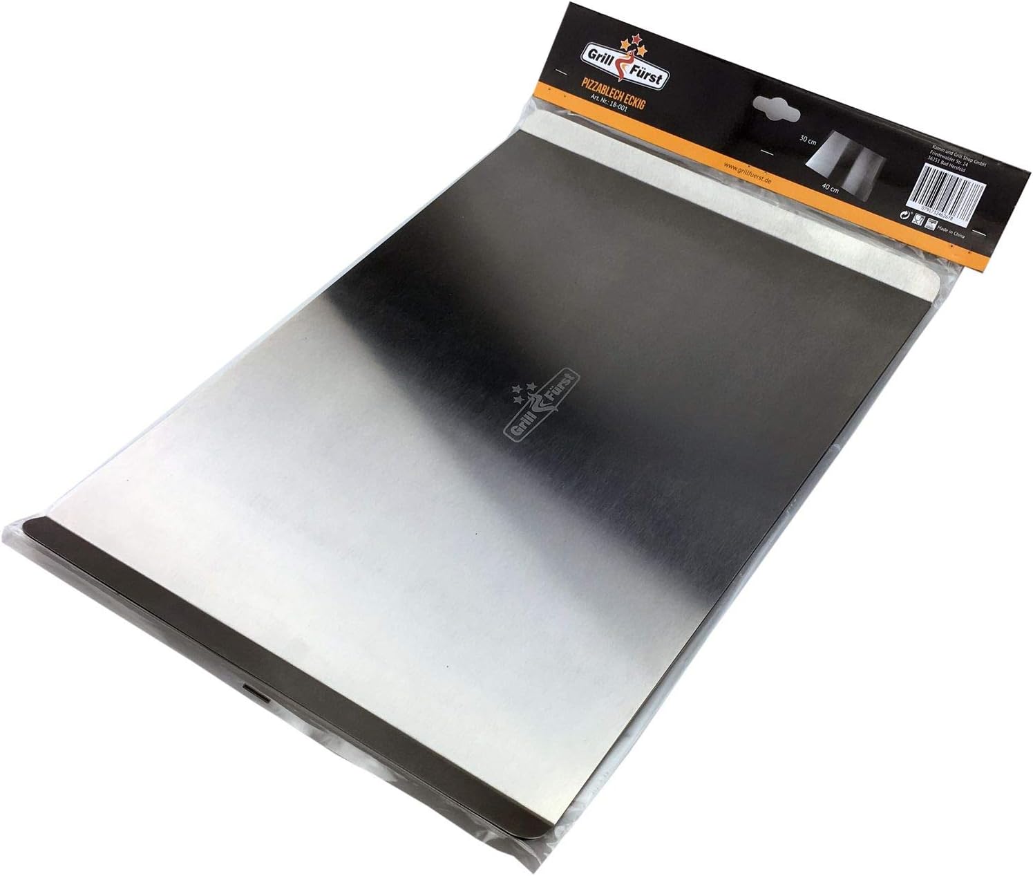 Grillfuerst Pizzablech eckig aus Edelstahl - Abmessungen 40 cm x 30 cm - zur Vorbereitung und den Transport des Pizzateiges