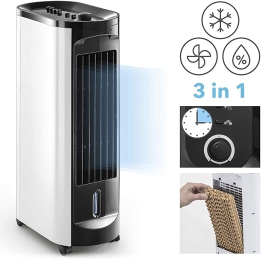 Ventilateur Rafraîchisseur D'air 3 En 1 – 80W Avec Humidificateur Et Purificateur – Portable – Blanc