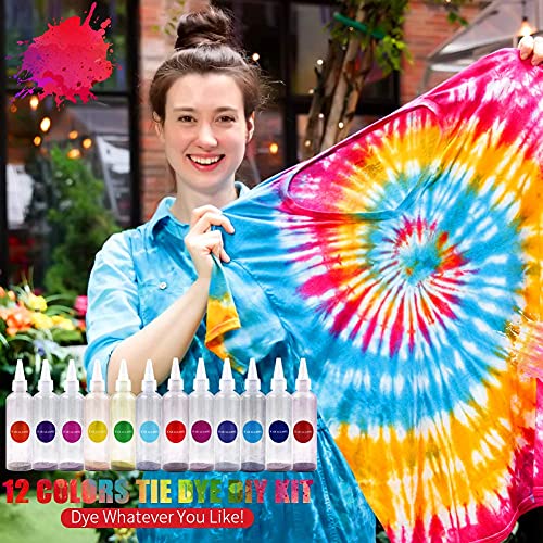 Fabric Dye 12 Colors OneStep Tie Dye Kit for Kids and Adults, Tie Dye