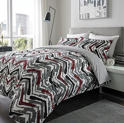 Xquisite Home Furnishings Chevron Brushed Cotton Duvet Set King Grey/Red