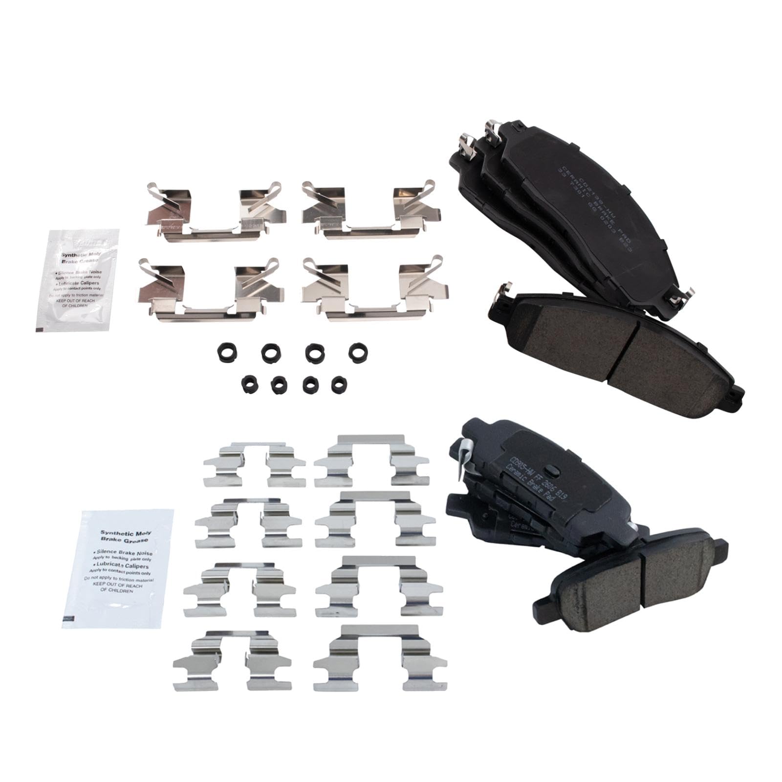 TRQ Front and Rear Brake Pad Set Ceramic Hardware Compatible with 2018-2021 Nissan LEAF Image