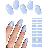 AutyaMee Semi Cured Gel Nail Strips (Sky Blue), 20 Pcs Gel Nail Wraps, Stickers, Salon Quality, Solid, Works with Any UV Lamps
