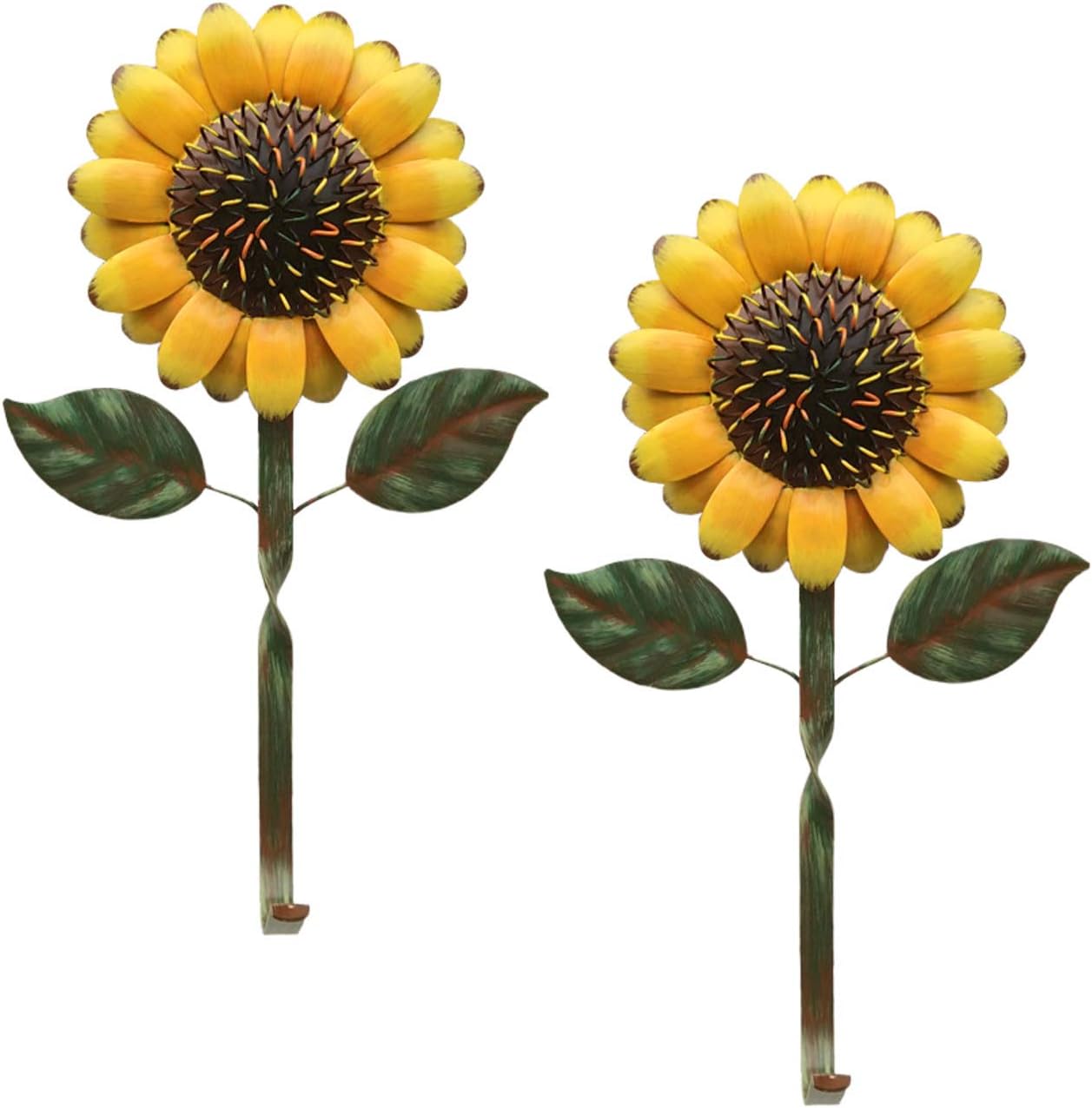 D-Fokes 2 PCS Vintage Metal Sunflower Hooks Keys Aprons Kitchen Wall Hangers Wall Decor Rustic Metal Wall Hook Accessories Holder for Home Entryway Office Bathroom Garden Art Decorative Yellow