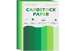 Wonninek 30 Sheets Green Cardstock Paper A4 Size Gradual Change 6 Colors Card Stock 85 lb/230 GSM Construction Papers for Scr