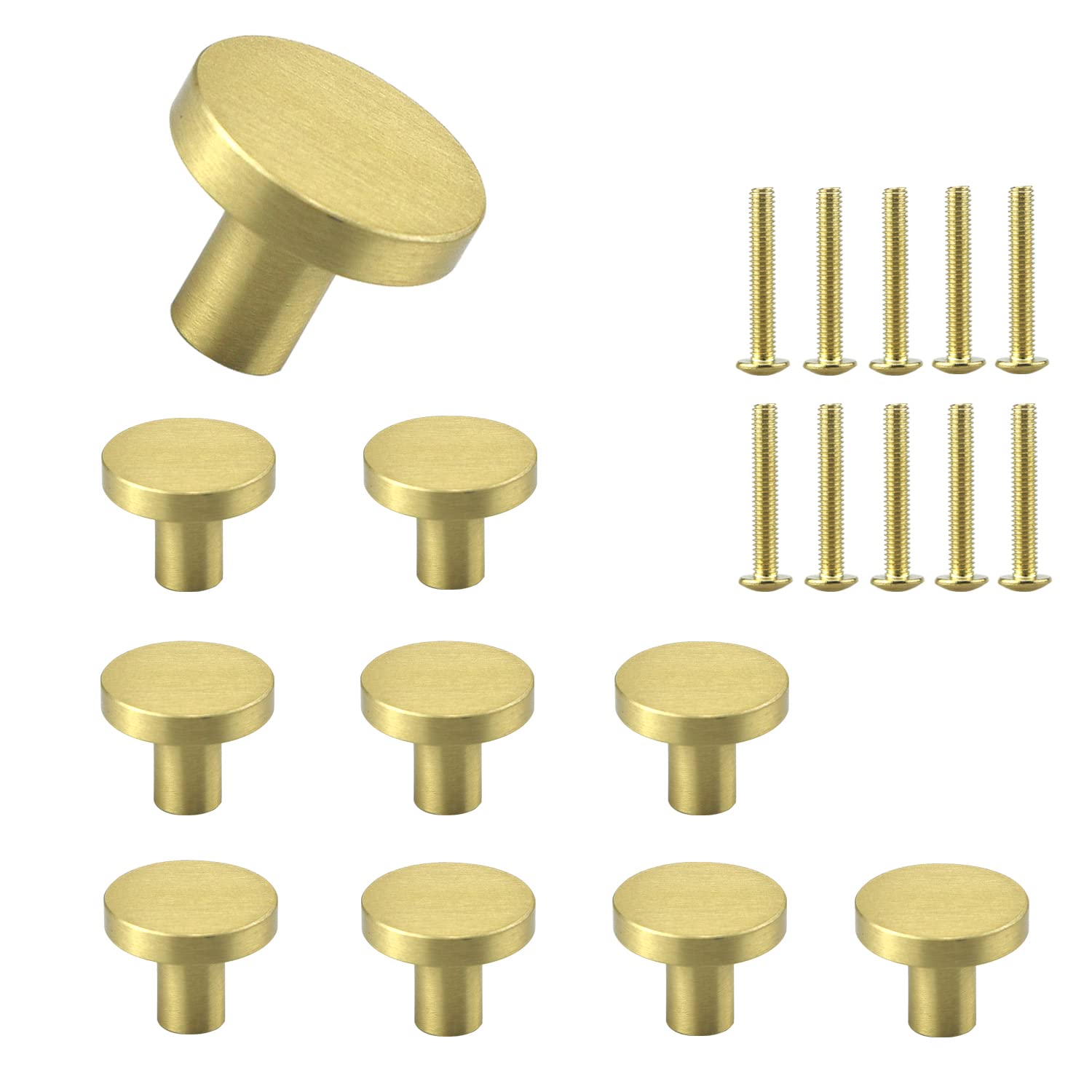 Lemiyoo 10 Sets Solid Brass Door Knobs, Round Drawer Handles, Metal Single-Hole Pulls,Used for Cabinets, Kitchen Cupboards，Shoe Cabinets, Wardrobes, Drawer (20 * 20mm, Gold)