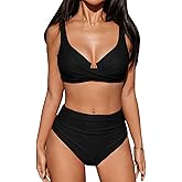 CUPSHE Women's Bikini Sets High Waisted Swimsuit Underwire Adjustable Straps Twisted Hook Full Coverage Bottom