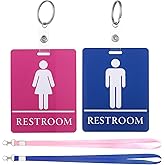 2 Sets Restroom Passes, Bathroom Pass Restroom Hall Pass for Classrooms with Key Holder and Buckle, Blue and Pink Bathroom Passes for School Office Public Place Toilet