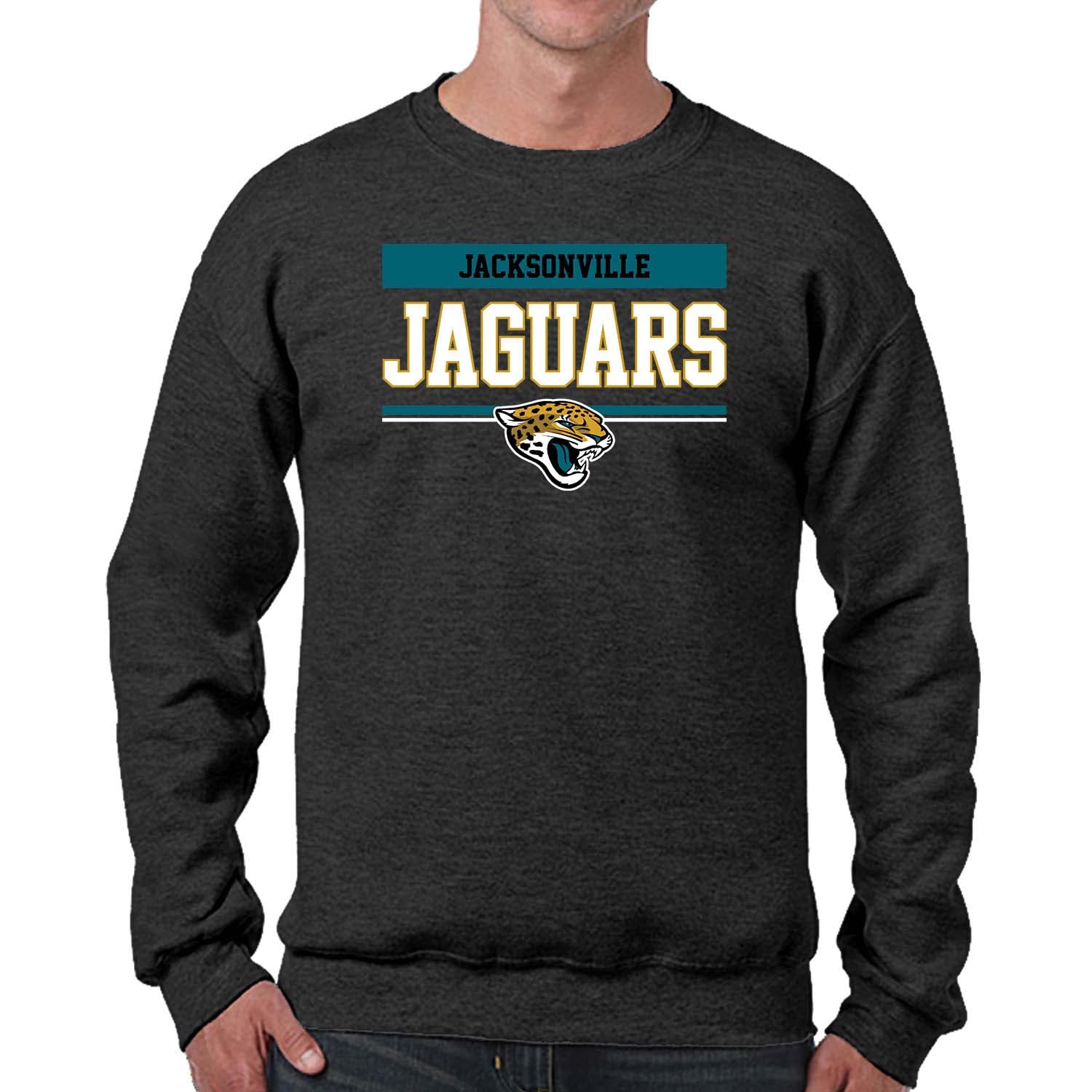 Team Fan Apparel NFL Adult Long Sleeve Team Block Charcoal Crewneck Sweatshirt - Stay Warm & Represent Your Team With Style (Jacksonville Jaguars - Charcoal, Medium) Image