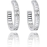 SUNGLEES Women's and Teens' C Shaped Cubic Zirconia Cartilage Hoop Earring with 925 Sterling Silver Post