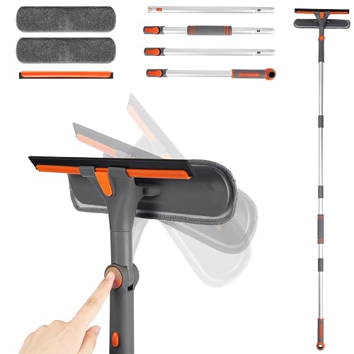 160 CM Window Squeegee Cleaning Equipment, Squeegee Window Cleaner 2 in 1 Window Cleaning Kit with Extendable Pole for High Windows, Glass, and Indoor Outdoor Cleaning