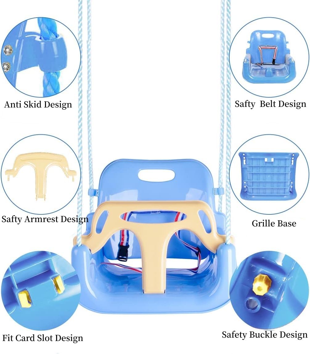 3-in-1 Toddler Swing Seat, Baby Swing Outdoor, Anti-Flip Snug & Secure Detachable Infants to Teens Kids Swing Seat for Indoor Outdoor Playground
