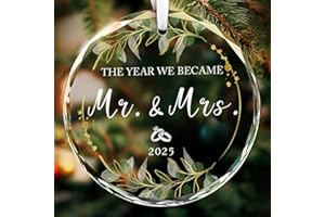 First Christmas Married Ornament 2025, Just Married Gifts for Newlywed Couples, Mr and Mrs Wedding Bridal Shower Gifts for Co