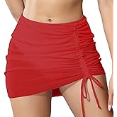 YELAIVP Women's Mesh Sheer Bikini Bottoms High Waisted Drawstring Ruched Short Swim Skirt Bathing Suit Bottoms