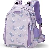 omedecal Kids Backpack for Girls, Elementary Primary Middle School Bags for Students, 17 Inch Lightweight Book Bags, Padded Straps and Waist Belt with Buckle, Back to School Gifts (Purple Butterfly)