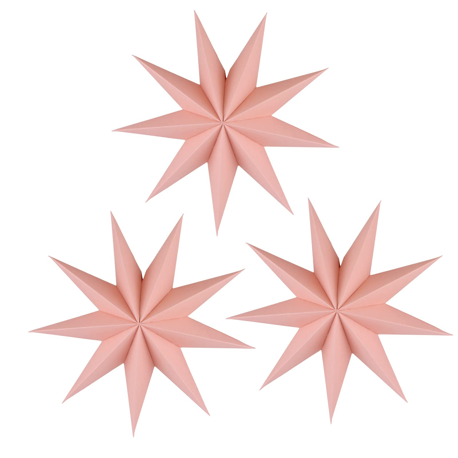 3 Pieces 9-Pointed White Paper Star Christmas Decorations Ceiling Tree Decorations Room Hanging Hanging Lampshade Christmas Holiday, Baby Shower,Weddings, Birthday Party Decorations (Pink)