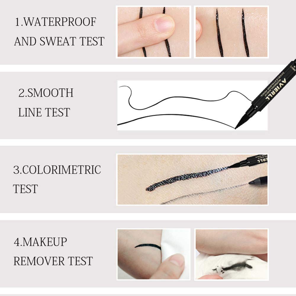 Liquid Eyeliner Stamp 2 Pack, 2 Double-sided Pens, Winged Liquid Eyeliner Stamp & Pencil, Vamp Style Wing, Smudgeproof, Waterproof, Long-lasting, No Dripping (10mm Classic Black)