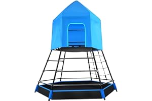 Hapfan Jungle Gym with Platform and Tent, Climbing Toys with Monkey Bars for Kids, Metal Outdoor Play Equipment
