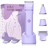 Electric Razors for Women - 4 in 1 Bikini Trimmer for Women, Waterproof Body Pubic Shaver for Womens Wet & Dry Use, Replaceable Facial & Nose Hair Trimmer, Rechargeable Hair Removal Kit, Purple