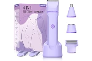 FREYARS Electric Razors for Women - 4 in 1 Bikini Trimmer for Women, Waterproof Body Pubic Shaver for Womens Wet & Dry Use, Replaceable Facial & Nose Hair Trimmer, Rechargeable Hair Removal Kit, Purple