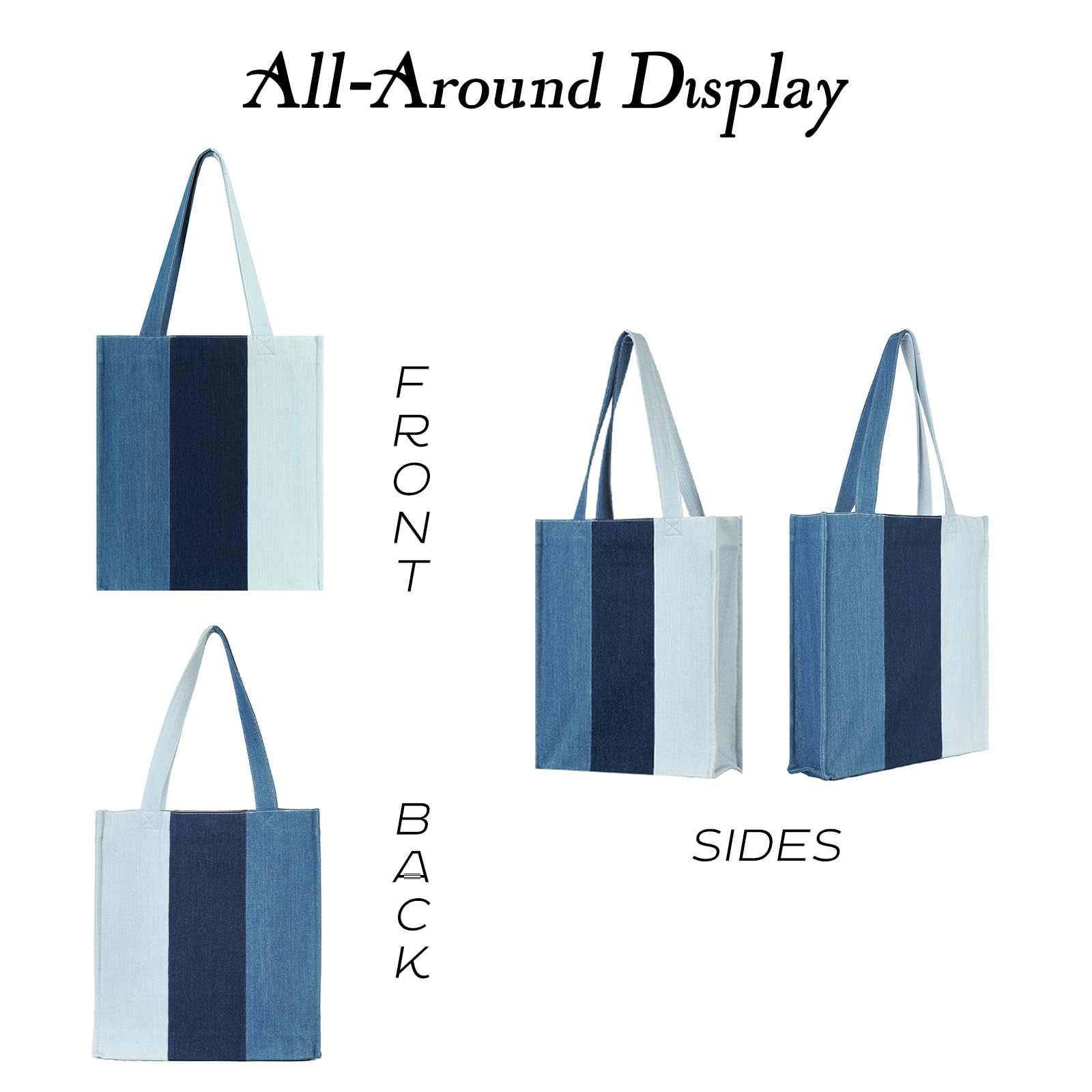 Condition photo showing New/Like New for aesthetic premium triple-tone designer handbag for women – lightweight foldable large denim tote bag