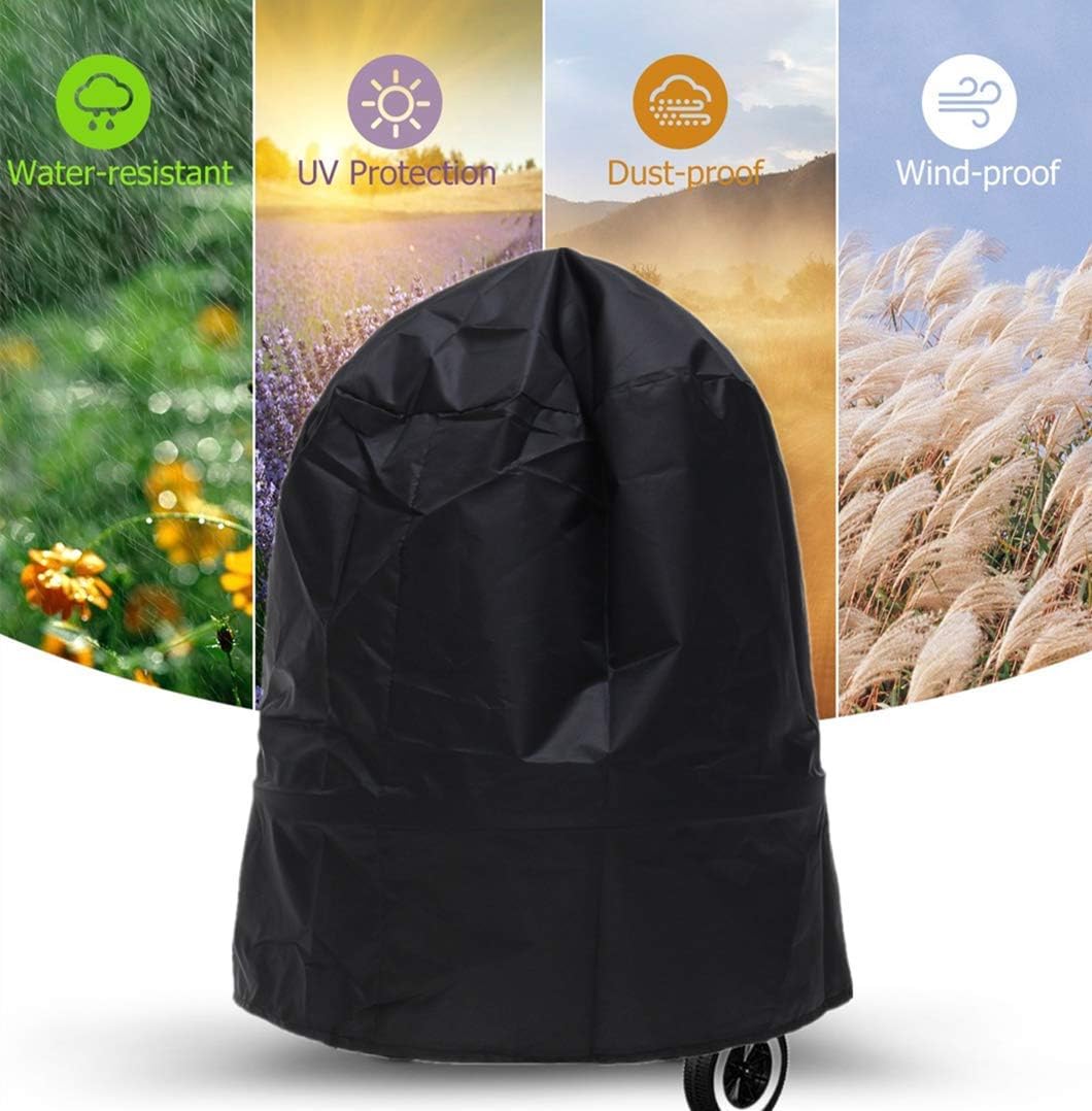 KOKOMALL 210D Barbecue Cover Waterproof Outdoor Round BBQ Covers Gas Grill Protection Heavy Duty Anti-UV with Storage Bag 77x58 CM - Image 4