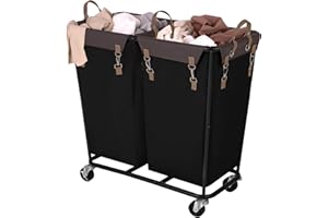 StorageWorks 280L Large Lanudry Hamper with Wheels, Laundry Basket with Wheels 2 Sections, Clothes Sorter Cart with Divider for Hotel, Home, Black, 1-Pack